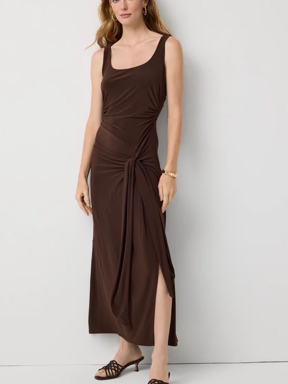 White House Black Market Brown Sleeveless Twist-Detail Dress in Petite